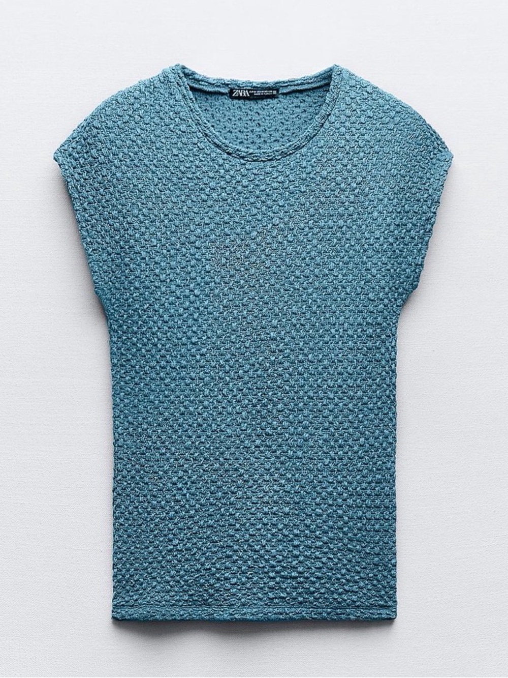 Zara Teal Textured Knit Tank Top